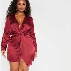 Satin Long Sleeve Wrap Dress